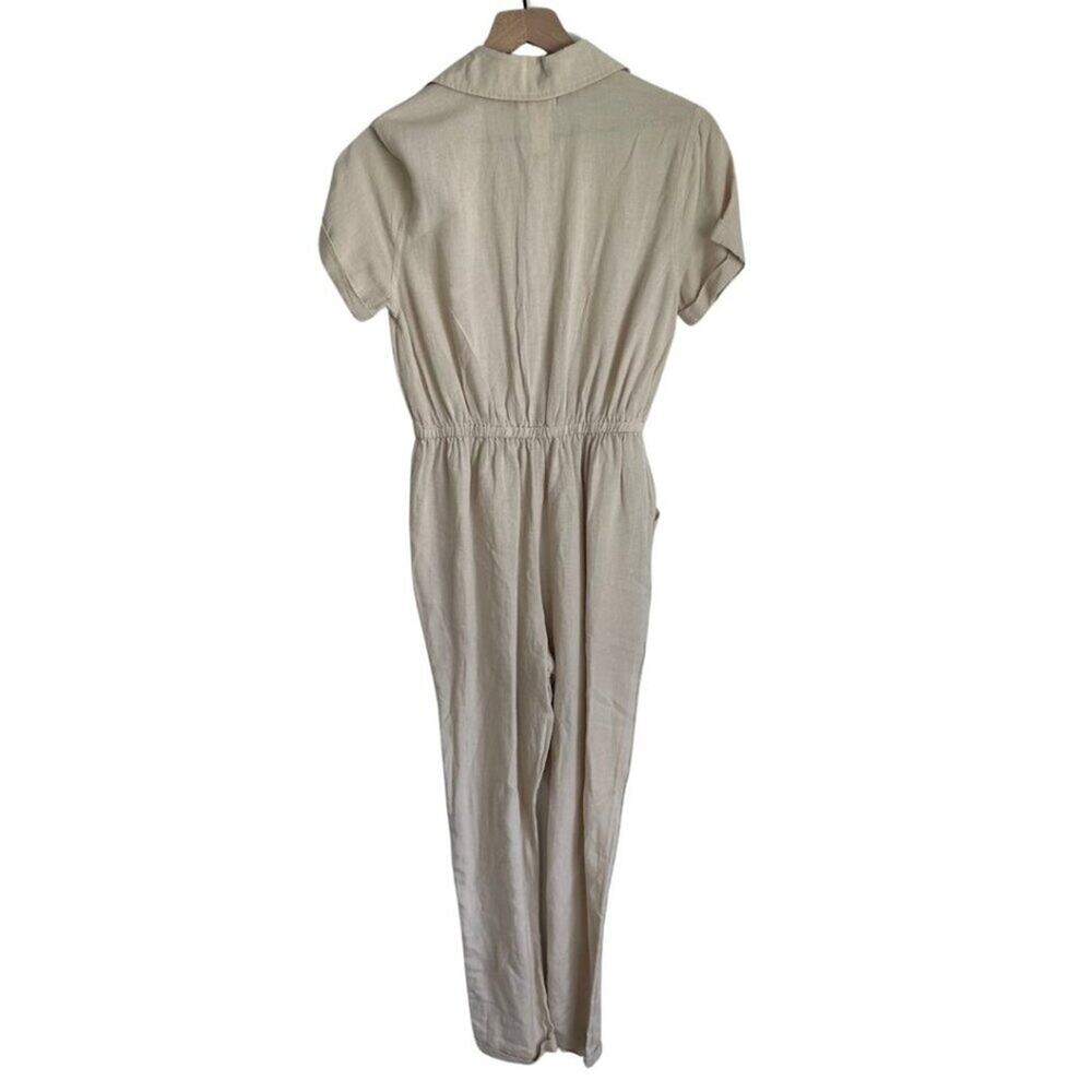 Jessica Simpson Short Sleeve Linen Jumpsuit Beige Small - Picture 7 of 9